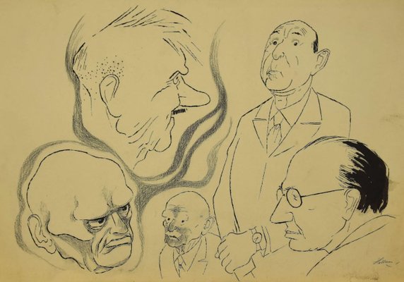 Caricatures, Original ink by Adolf Reinhold Hallman, 1930s-ZCI-892011