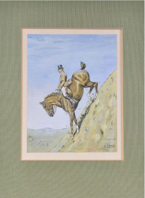 Carl Franz Bauer, Sportman on His Horse, Horse Riding Stunt, 1900, Mixed Media-QOR-2022467