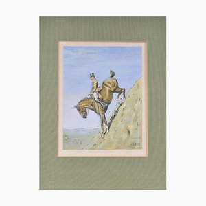 Carl Franz Bauer, Sportman on His Horse, Horse Riding Stunt, 1900, Mixed Media-QOR-2022467