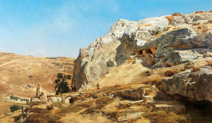 Carl Schirm, Rock Tombs Outside Jerusalem, Oil Painting, 1884-ZCI-1775951