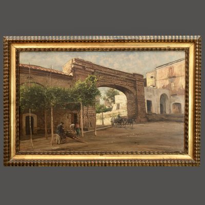 Carlo Brancaccio, Neapolitan Landscape, 1890s, Oil on Canvas, Framed-MAX-1789037