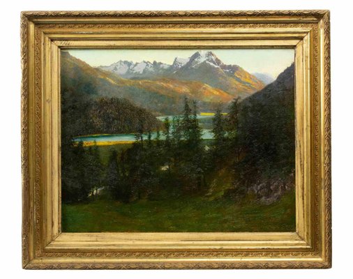 Carlo Ferrari, View of Saint Moritz, Oil on Board, 1907, Framed-ZCI-1416565