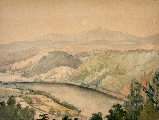 Carlo Mense, Rheinlandschaft, Late Watercolor, 1950s-QFT-1787555