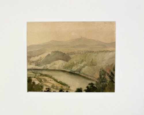 Carlo Mense, Rheinlandschaft, Late Watercolor, 1950s-QFT-1787555