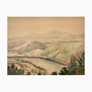 Carlo Mense, Rheinlandschaft, Late Watercolor, 1950s-QFT-1787555