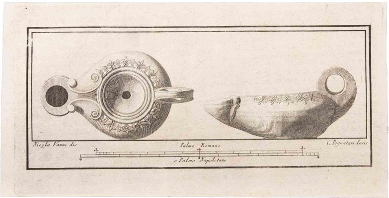 Carlo Pignatari, Oil Lamp with Decoration, Etching, 18th Century-ZCI-1760803