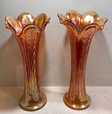 Carnival Glass Vases, 1930s, Set of 2-IKW-843833