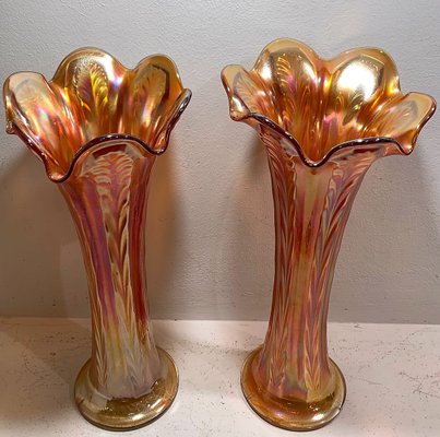 Carnival Glass Vases, 1930s, Set of 2-IKW-843833