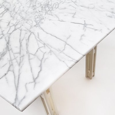 Carrara Marble & Oak Square Dining Table, 1970s-QQA-1259241