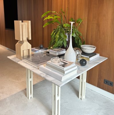 Carrara Marble & Oak Square Dining Table, 1970s-QQA-1259241