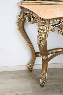 Carved and Gilded Wood Console Table with Mirror, 1930s-DCO-1334649