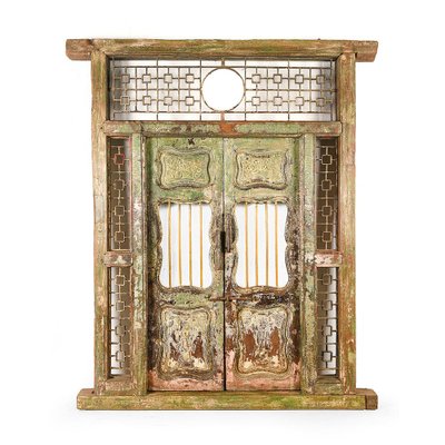 Carved and Patinated Wooden Door and Frame-NQ-840950