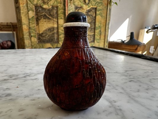 Carved Asian Amber Snuff Bottle-JO-1723022