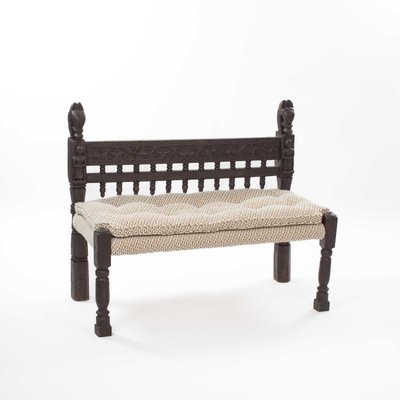 Carved Asian Wooden Bench with Floral Decoration Elements, Myanmar, 1925-SER-2026455