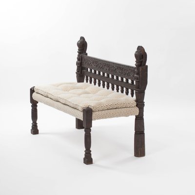 Carved Asian Wooden Bench with Floral Decoration Elements, Myanmar, 1925-SER-2026455