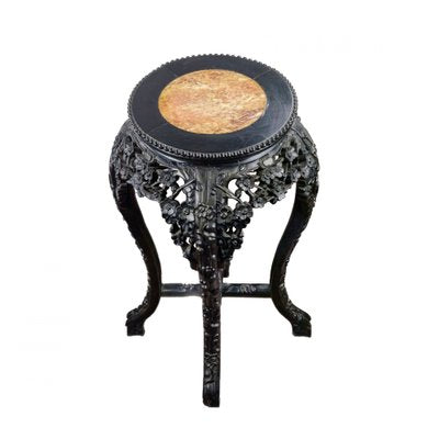 Carved Chinese Ebony Vase Stand with Marble-WMV-1221268