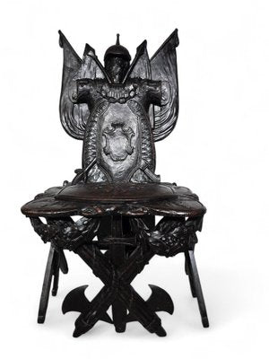 Carved Ebonised Wood Grand Tour Military Trophy Chair, 1860-FDW-2039608