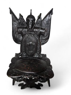 Carved Ebonised Wood Grand Tour Military Trophy Chair, 1860-FDW-2039608