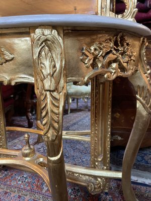 Carved Gilt Wood Marble Top Console Table with Mirror-NSG-1717785