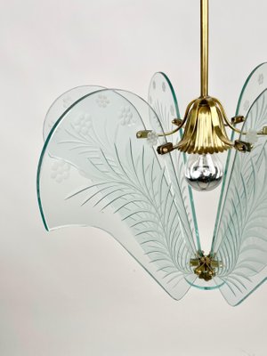 Carved Glass & Brass Chandelier, Italy, 1950s-LYQ-1171389