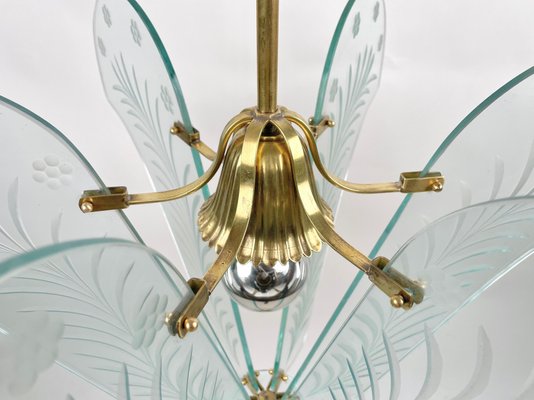 Carved Glass & Brass Chandelier, Italy, 1950s-LYQ-1171389