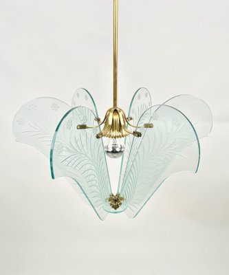 Carved Glass & Brass Chandelier, Italy, 1950s-LYQ-1171389