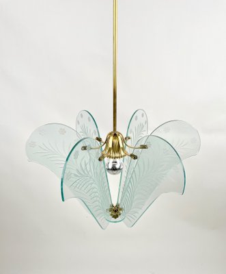 Carved Glass & Brass Chandelier, Italy, 1950s-LYQ-1171389