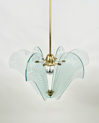 Carved Glass & Brass Chandelier, Italy, 1950s-LYQ-1171389