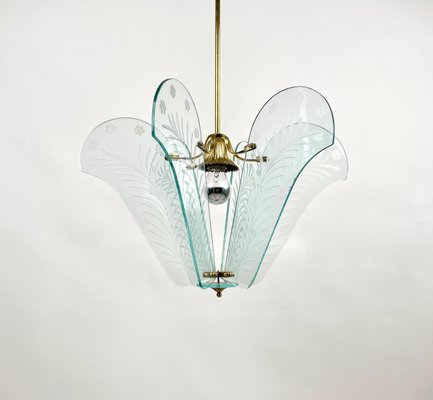 Carved Glass & Brass Chandelier, Italy, 1950s-LYQ-1171389