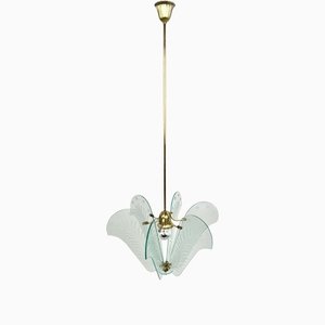 Carved Glass & Brass Chandelier, Italy, 1950s-LYQ-1171389