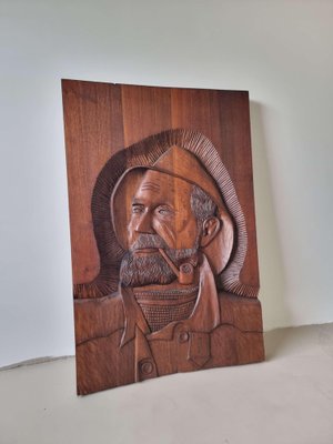 Carved Oak Wall Hanging Piece of Man with Pipe-GNW-1739272