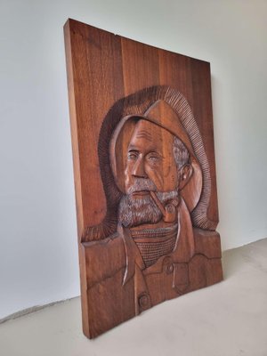 Carved Oak Wall Hanging Piece of Man with Pipe-GNW-1739272