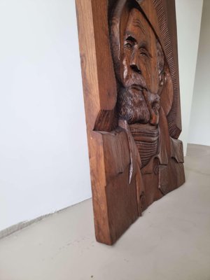 Carved Oak Wall Hanging Piece of Man with Pipe-GNW-1739272