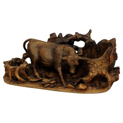 Carved Statue of a Bull, Black Forest, 1900-KJP-1288526