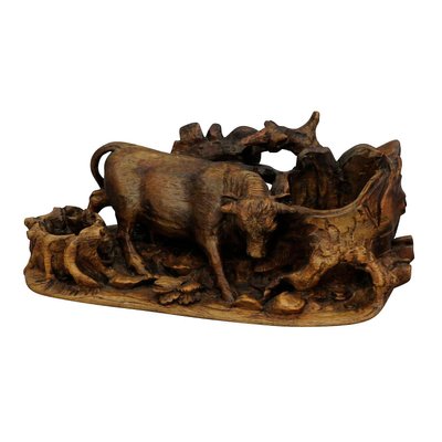 Carved Statue of a Bull, Black Forest, 1900-KJP-1288526