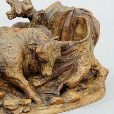 Carved Statue of a Bull, Black Forest, 1900-KJP-1288526