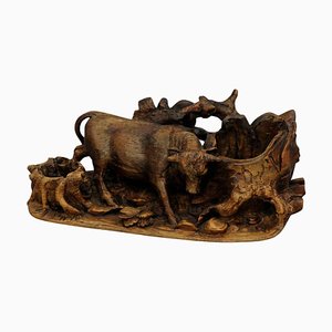 Carved Statue of a Bull, Black Forest, 1900-KJP-1288526