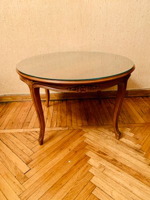 Carved Walnut Coffee Table with Glass Top, 1960s-NUO-833551