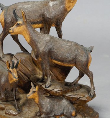 Carved Wood Chamois Family by Ernst Heissl, 1900s-KJP-1149361