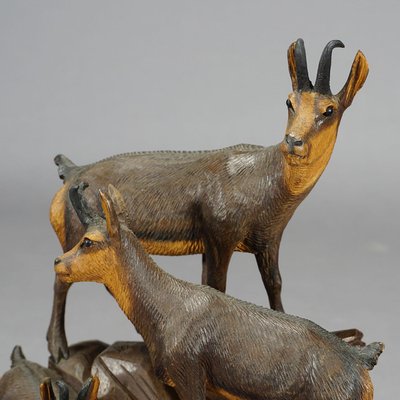 Carved Wood Chamois Family by Ernst Heissl, 1900s-KJP-1149361