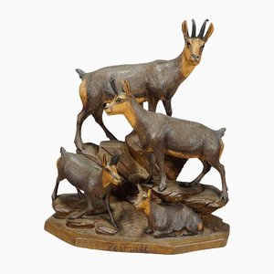 Carved Wood Chamois Family by Ernst Heissl, 1900s-KJP-1149361