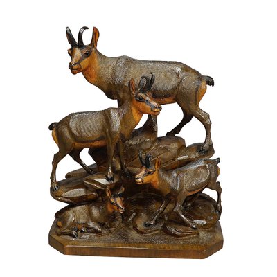 Carved Wood Chamois Family by Ernst Heissl, Ebensee, Austria, 1900s-KJP-1149523