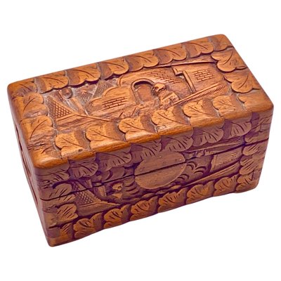 Carved Wood Chinese Box with Decor Pattern, China, 1900s-UR-1320845