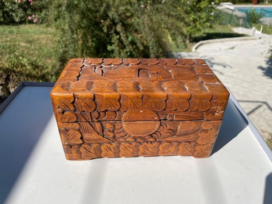 Carved Wood Chinese Box with Decor Pattern, China, 1900s-UR-1320845