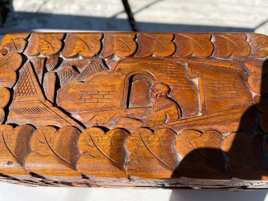 Carved Wood Chinese Box with Decor Pattern, China, 1900s-UR-1320845