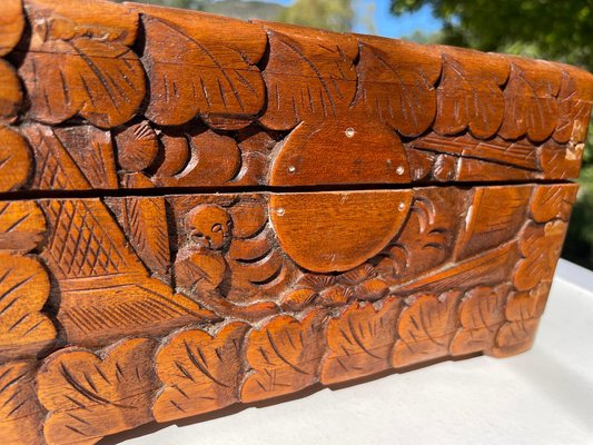 Carved Wood Chinese Box with Decor Pattern, China, 1900s-UR-1320845