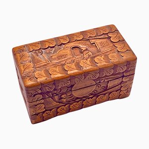 Carved Wood Chinese Box with Decor Pattern, China, 1900s-UR-1320845