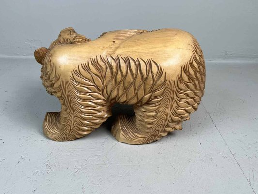 Carved Wood Kibori Kuma Bear on Table Stand, Japan, 1990s-DWL-1413855