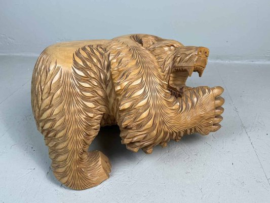 Carved Wood Kibori Kuma Bear on Table Stand, Japan, 1990s-DWL-1413855