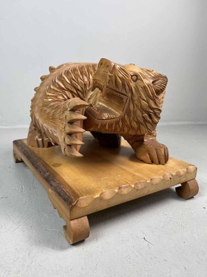 Carved Wood Kibori Kuma Bear on Table Stand, Japan, 1990s-DWL-1413855